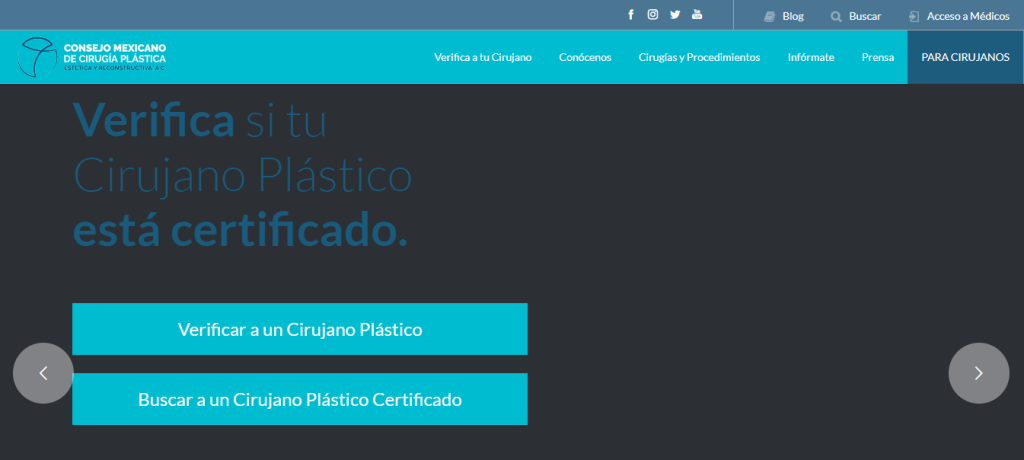 Sitio web para la verificación de cirujanos plásticos en méxico