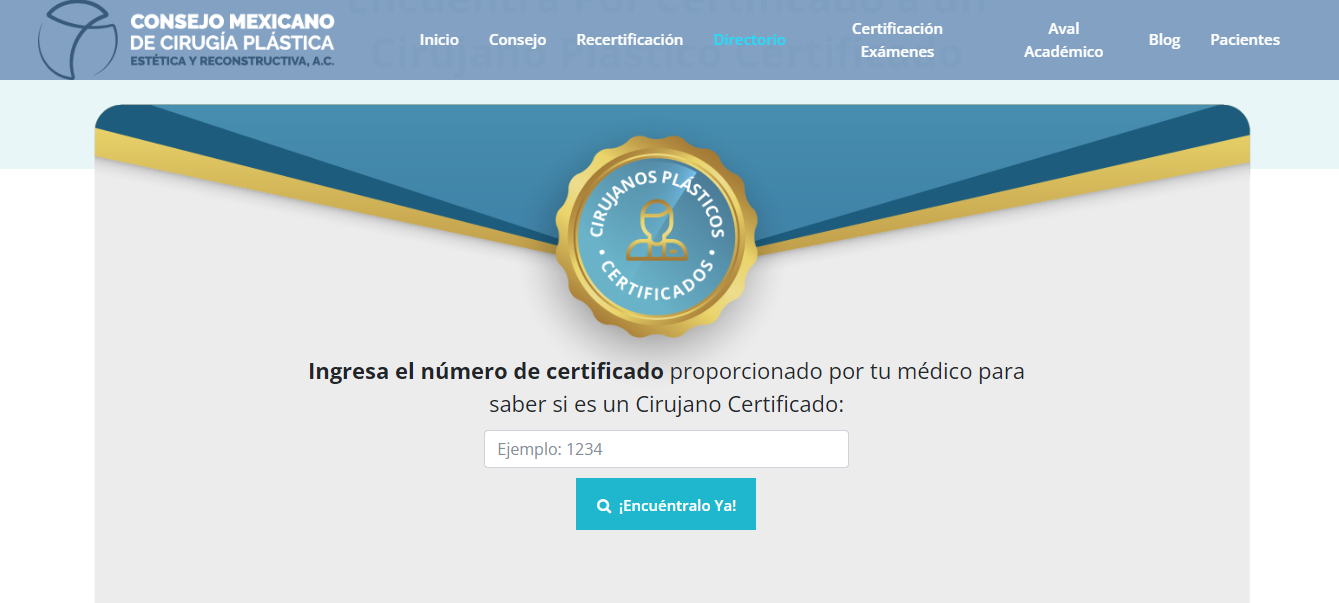 Verificación por número asignado de certificación en cirugía plástica